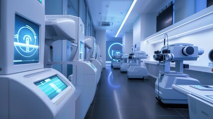Fototapeta premium digital ophthalmology clinic where patients undergo eye exams using automated machines that instantly adjust prescriptions based on detailed scans