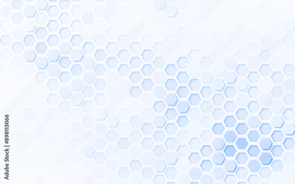 Poster light blue 3d hexagon grid pattern on white. technology, connection and data concept. high resolutio