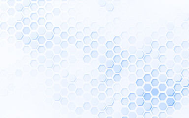 Light blue 3d hexagon grid pattern on white. Technology, connection and data concept. High resolution full frame abstract and modern background with copy space.