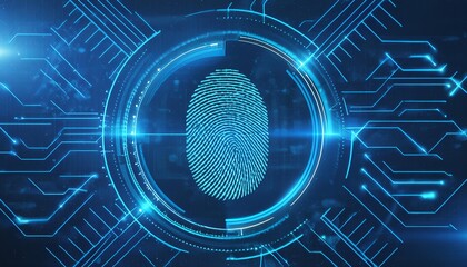 Obraz premium Fingerprint Technology - Scanning of Biometric Data - Hardware Identifying and Measuring Finger - Digital Personal Data - Development in Technology - Data Protection Personal Information - Privacy