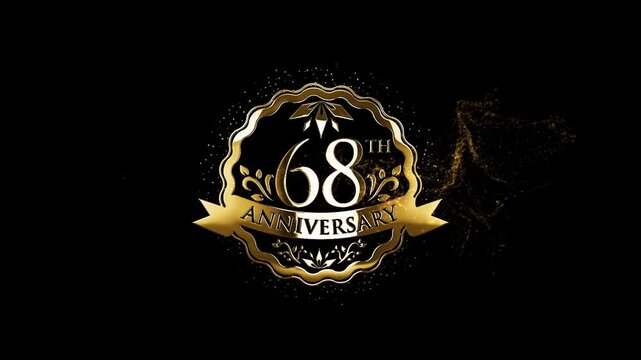 Golden 68 Year Anniversary, 68th Anniversary, Celebrate 68th Anniversary, Happy Anniversary Text Animation