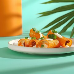 Grilled salmon steak with vegetables on a plate