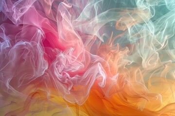 Fototapeta premium Multicolored smoke floats in the air, Abstract vibrant background featuring swirling patterns in bright colors of purple, blue, pink, and orange., AI generated