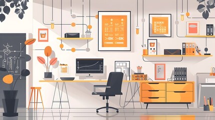 home office connected via digital networks. remote work economy, economy and digital technology, work from home
