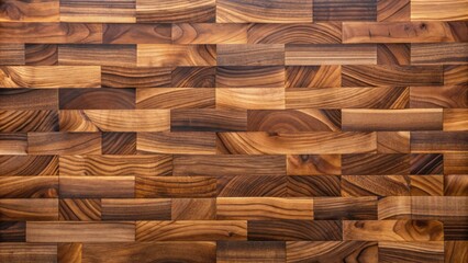 Luxurious natural walnut wood background with rich brown tones and distinct butcher block pattern, ideal for premium textured designs.