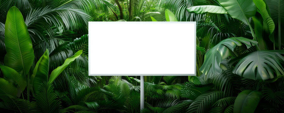 Serene Botanical Setting: Blank White Billboard Mockup in Lush Garden Oasis