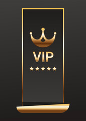 Golden luxury label and banner, gold premium quality certificate ribbon, vector badge. Luxury VIP and premium quality sticker tag and banner