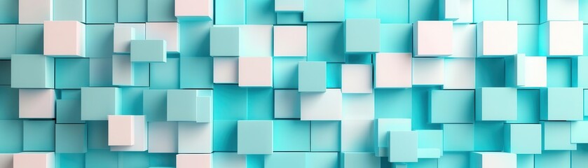 Obraz premium An abstract pattern of 3D geometric cubes in blue and white, creating a modern and minimalistic visual effect.