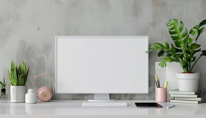 Modern Tech Startup Office with Blank White Billboard Mockup for Advertisement Display