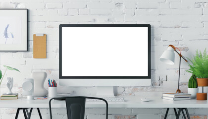 Fototapeta premium Modern Tech Startup Office with Blank White Billboard Mockup for Advertisement Display