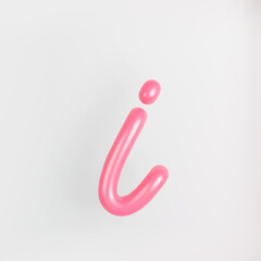 3D Pink Script Lowercase Letter I on light background. Cute Cursive Bubble typography symbol vector illustration.