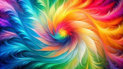 Fototapeta premium Vibrant swirling rainbow colors blend in a mesmerizing abstract background with soft, wispy textures and gentle, feathery patterns.