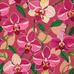 Obraz premium Seamless pattern of artistic interpretations of orchids, Generative AI