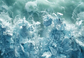 Fototapeta premium A detailed view of melting icebergs breaking apart and floating in the sea