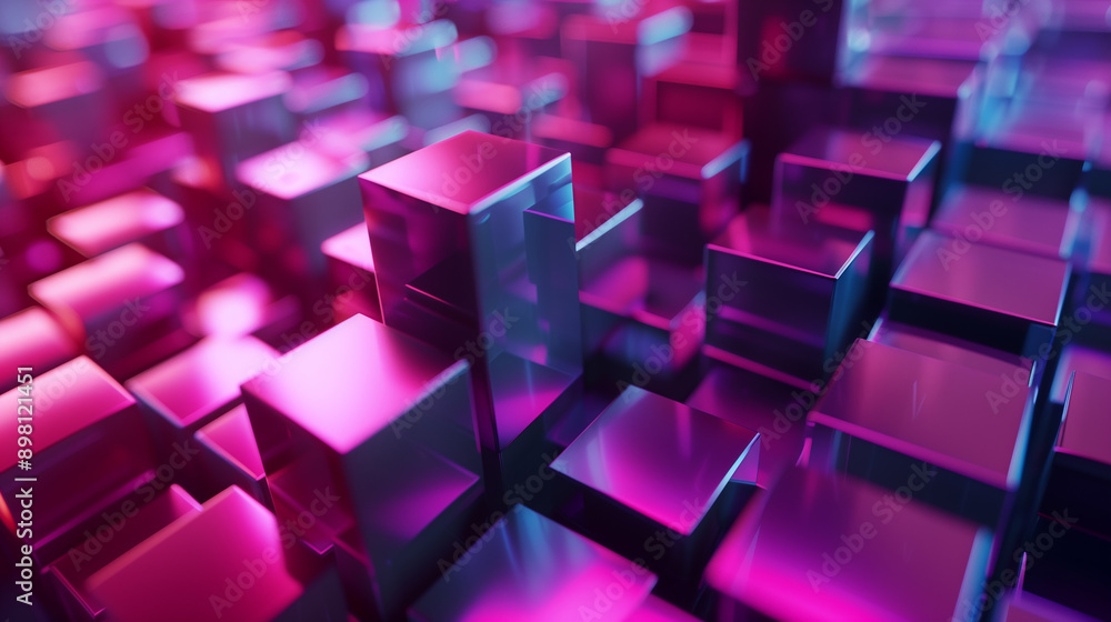 Poster a computer chip with a grid of orange and blue lights. the image is of a cityscape with a lot of tec
