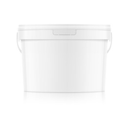 White plastic bucket for paints, horeca food, glue. Realistic vector illustration isolated on white background. Ready for your design. EPS10. © realstockvector