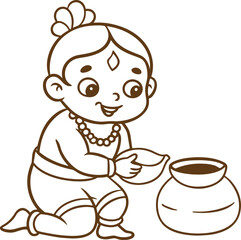 Design a line art representation of Lord Krishna as the cosmic being