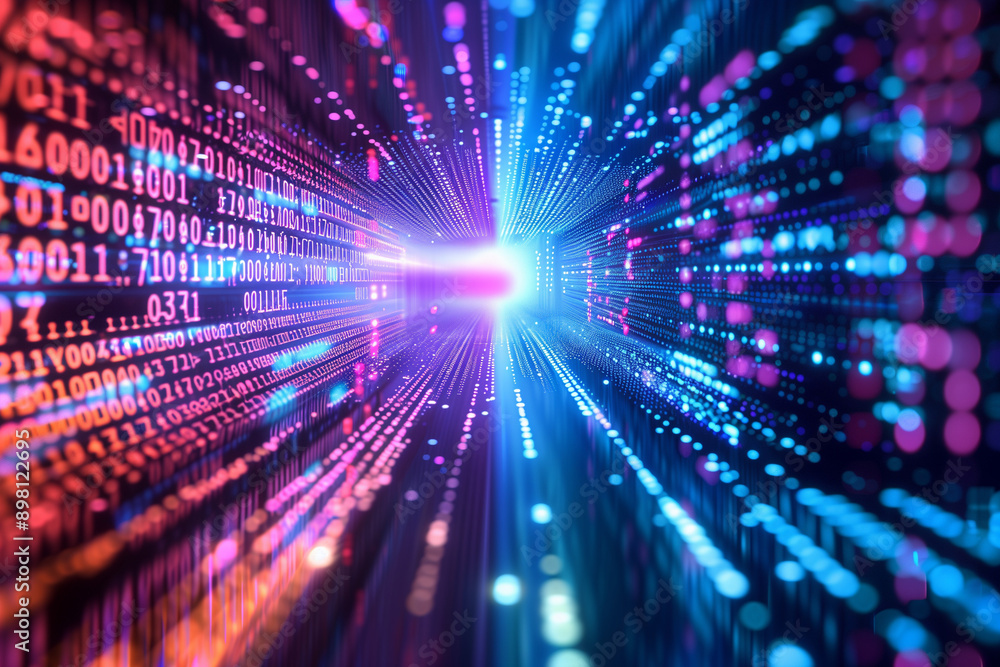 Poster digital tunnel of light and data