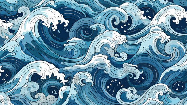 Seamless pattern with waves. Design for backdrops with sea, rivers or water texture. Repeating texture. Figure for textiles. Print for the cover of the book, postcards, t-shirts. Surface design.