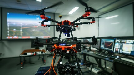 high-definition drone piloting academy where students learn to operate advanced UAVs through simulations and live flight data