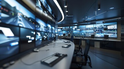Fototapeta premium high-definition security monitoring center where advanced surveillance technology is used to enhance public safety and prevent crime
