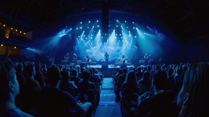 high-definition virtual concert venue where fans watch live performances through VR headsets from anywhere in the world