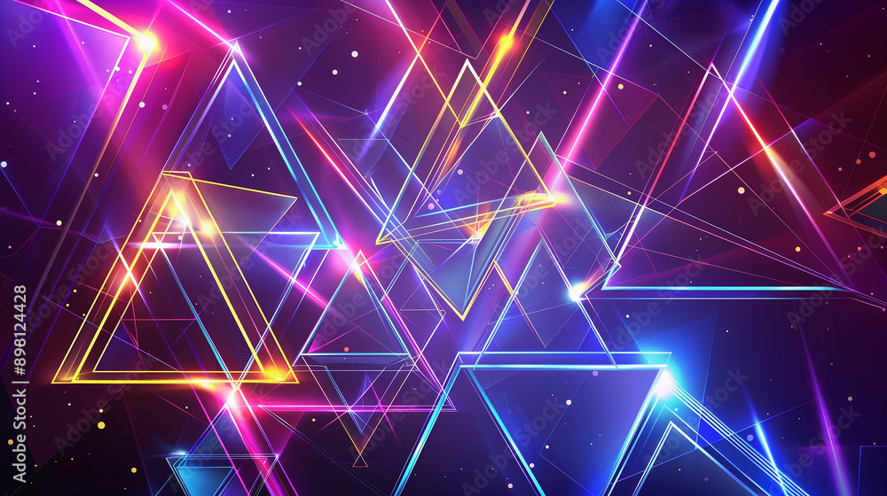 Poster a colorful, abstract background with triangles and squares. the background is filled with bright col