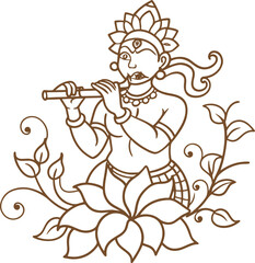 Design a line art representation of Lord Krishna as the cosmic being