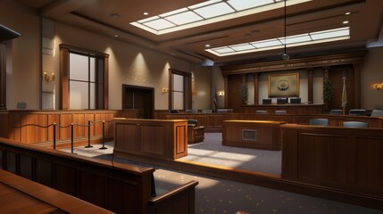 high-resolution digital courtroom where legal professionals use virtual reality to recreate scenes and present evidence