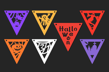Triangular Halloween flags. Party Decorations. Cut out decor