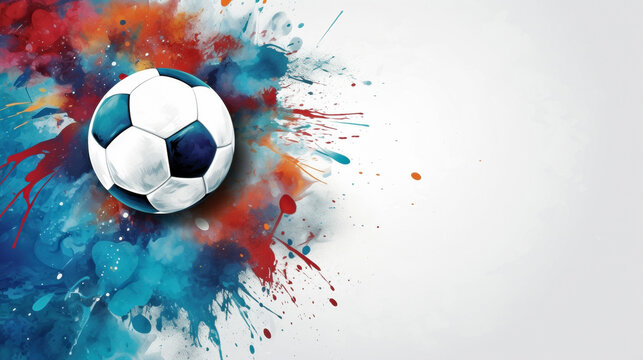 Watercolor Soccer Ball Against A White Background with Copy Space
