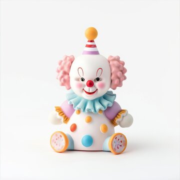 Creepy Clown Figure On Solid White Background, Single Object