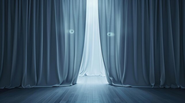 Spooky curtains with glowing eyes and moving shadows copy space, haunted look, whimsical, Composite, hallway