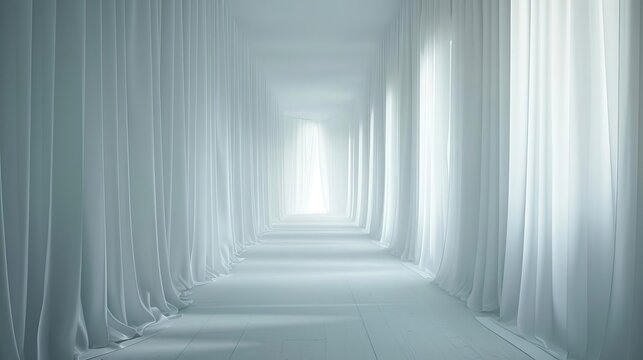 Spooky curtains with glowing eyes and moving shadows copy space, haunted look, whimsical, Composite, hallway