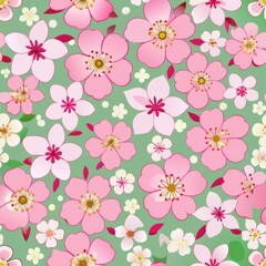 Seamless pattern of Japanese cherry blossoms, Generative AI