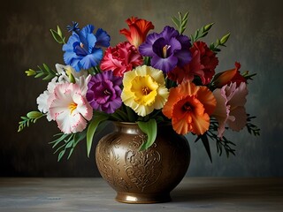 Colorful Bouquet of Spring Flowers in a Vase This title captures the essence of the bouquet, emphasizing the vibrant colors, the seasonal nature of the flowers