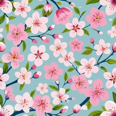 Seamless pattern of Japanese cherry blossoms, Generative AI