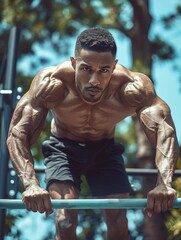 Man doing pull-ups on metal bar