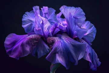 Vibrant purple iris flower against lush green backdrop, Iris flower with striking purple petals, AI generated