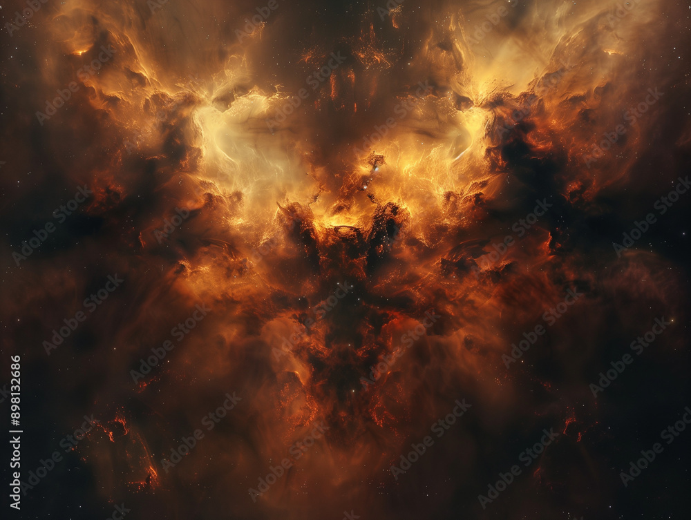 Wall mural omega nebula centered on dark brown background: intergalactic wonders in deep space