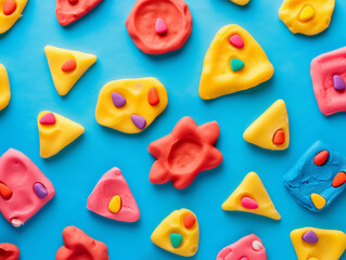 Naklejka premium Vibrant Playdough Shapes Pattern Background for Toddlers: Molding Young Imaginations