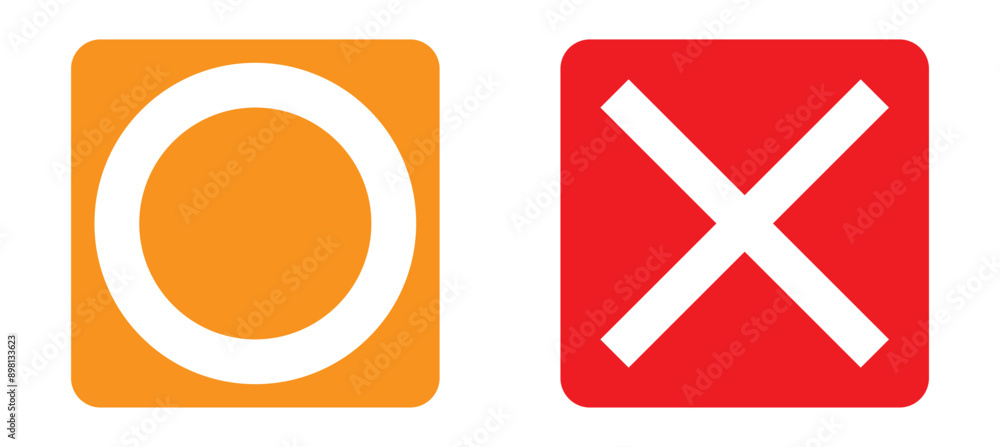 Poster flat o and x rounded square shape icons blue circle and orange cross