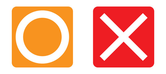 Flat o and x rounded square shape icons blue circle and orange cross
