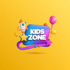 Colorful illustration of a kids play zone, featuring a fun and vibrant playground with playful elements like bubbles and cartoon characters. Ideal for banners, posters, and party decorations. Not AI.