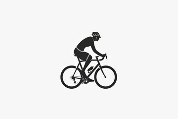 Fototapeta premium Image showcases the silhouette of a cyclist riding a bicycle in a side profile view, emphasizing motion, fitness, and the simplicity of black and white design.