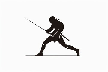 A powerful silhouette of a fencer in an aggressive stance with the sword drawn, capturing the essence of strength, determination, and precision in this intense sport.