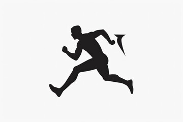 Fototapeta premium A stylized black silhouette of a runner in motion, with a sleek streak behind them symbolizing speed and agility. The image conveys athleticism and forward movement.