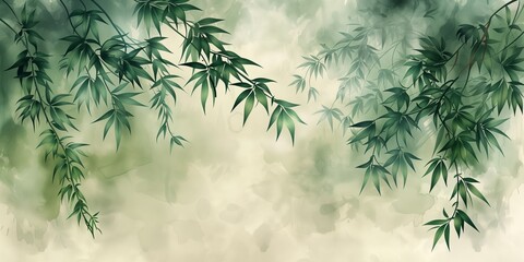 Serene Bamboo Forest. Watercolor Painting of Tranquil Nature Scene