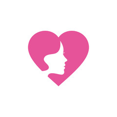 Woman Face Heart Logo design vector template