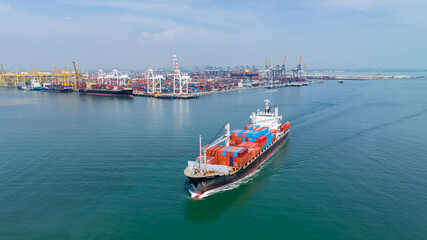 logistic cargo container ship sailing in sea import export goods and distributing products to dealer and consumers across worldwide, by container ship Transport business service